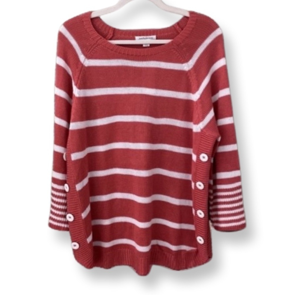 NWT  Striped Women's Round Neck Sweater Size XL John Paul Richard coral & ivory